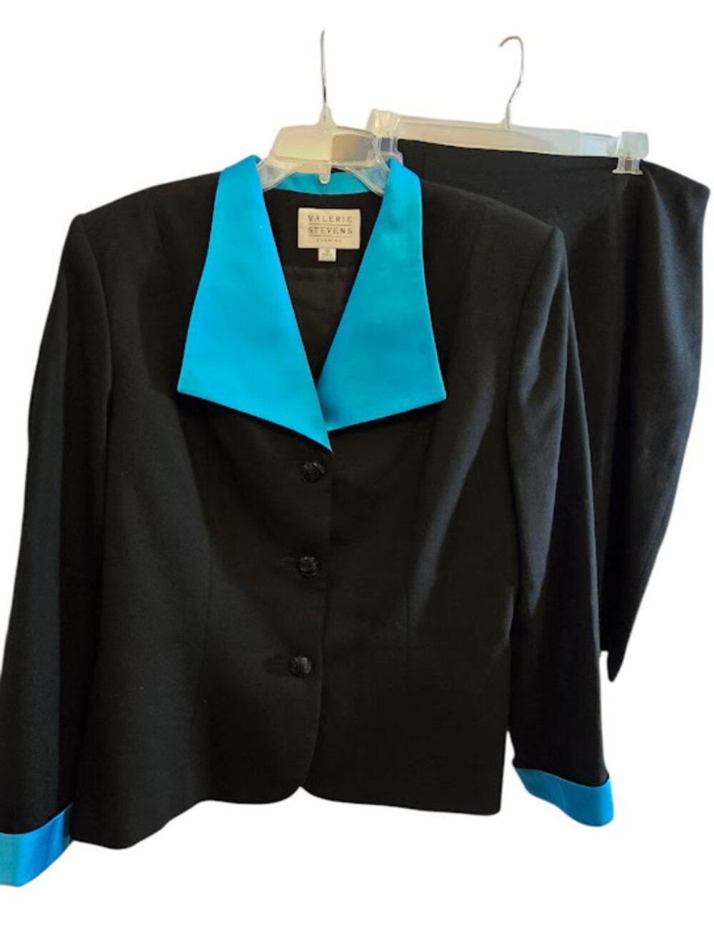 Black teal two-piece suit Valerie Stevens Evening size 16 wool elegant classic